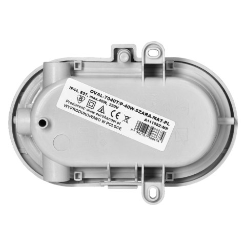 OVAL 7040T/P, oprawa oświetleniowa, 40W, E27, IP44, IK10, klosz poliwęglan matowy, podstawa polipropylen, siatka plastikowa, sza