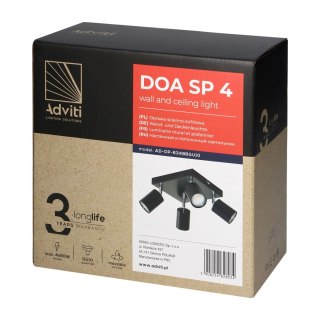 DOA SP4, oprawa ścienno-sufitowa, GU10 max. 4x50W, IP20, czarna, kwadrat