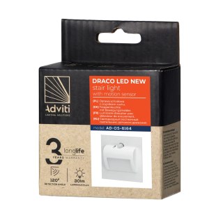 DRACO LED NEW 1,5W, oprawa schodowa podtynkowa, 12VDC, 30lm, 6000K, biała, czujnik ruchu i zmierzchu