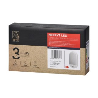 NEFRYT LED 10W, oprawa ogrodowa z czujnikiem ruchu 140st, 800lm, IP54, 4000K, biała