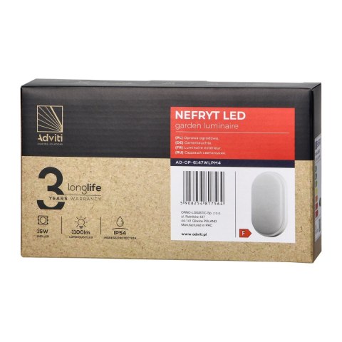 NEFRYT LED 15W, oprawa ogrodowa, 1100lm, IP54, 4000K, biała