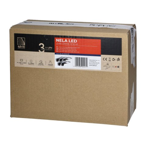 NELA zestaw 5 lamp podszafkowych LED, 4x2W+7,5W, 4000K, z USB, czarny