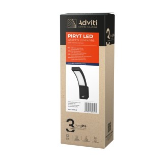 PIRYT LED 10W, oprawa ogrodowa z czujnikiem ruchu 140st, 800lm, IP54, 4000K, czarna