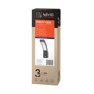 PIRYT LED 10W, oprawa ogrodowa z czujnikiem ruchu 140st, 800lm, IP54, 4000K, szara