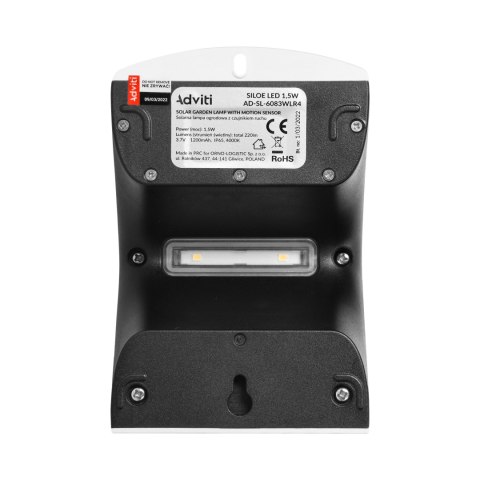 SILOE LED 1,5W, lampa solarna z czujnikiem ruchu 120st, 190lm, IP65, 4000K, 1200mAh, podwójne źródło światła, biała