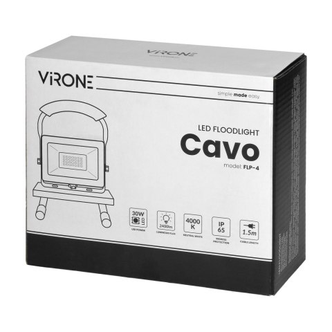 CAVO przenośny naświetlacz LED 30W, na statywie, 2400 lm, IP65, 4000K, z przewodem 1,5m
