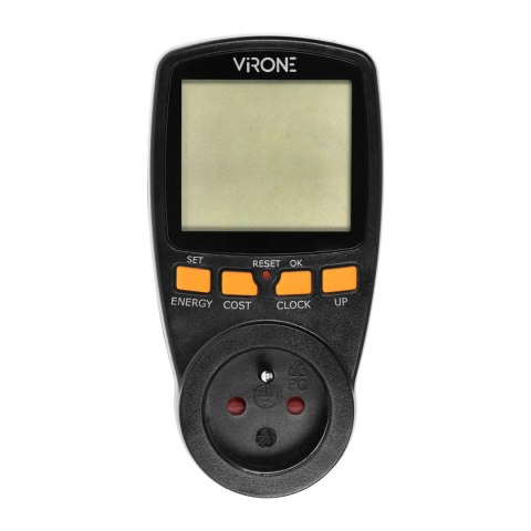 Dwutaryfowy watomierz, kalkulator energii z wyświetlaczem LCD, 2 oddzielne taryfy, wewnętrzny akumulator, czarny