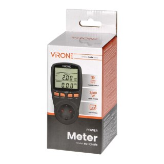 Dwutaryfowy watomierz, kalkulator energii z wyświetlaczem LCD, 2 oddzielne taryfy, wewnętrzny akumulator, wersja Schuko, czarny