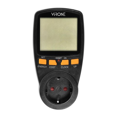 Dwutaryfowy watomierz, kalkulator energii z wyświetlaczem LCD, 2 oddzielne taryfy, wewnętrzny akumulator, wersja Schuko, czarny