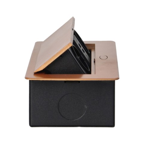 Gniazda meblowe wpuszczane w blat z płaskim frezowanym rantem i ładowarką USB, 2x2P+Z (Schuko), 2xUSB, złote