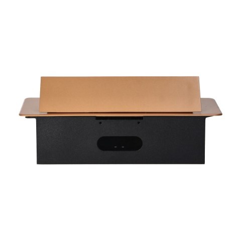 Gniazda meblowe wpuszczane w blat z płaskim frezowanym rantem i ładowarką USB, 2x2P+Z (Schuko), 2xUSB, złote