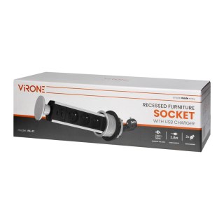 Gniazdo meblowe ?8cm wysuwane z blatu z ładowarką USB i przewodem 1,8m, 3x2P+Z, 2xUSB