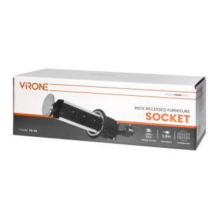 Gniazdo meblowe ?8cm wysuwane z blatu, z maskownicą i przewodem 1,8m, 3x2P+Z, INOX