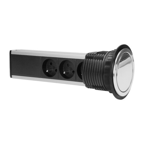 Gniazdo meblowe ?8cm wysuwane z blatu, z maskownicą i przewodem 1,8m, 3x2P+Z, INOX