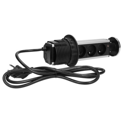 Gniazdo meblowe ?8cm wysuwane z blatu, z maskownicą i przewodem 1,8m, 3x2P+Z, INOX