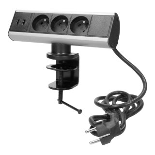 Gniazdo meblowe z ładowarką USB i zaciskiem śrubowym 3x2P+Z, 2xUSB