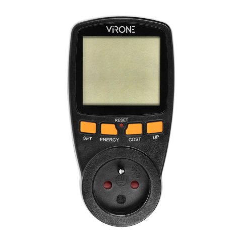Jednotaryfowy watomierz, kalkulator energii z wyświetlaczem LCD, jedna taryfa, wbudowany akumulator, czarny