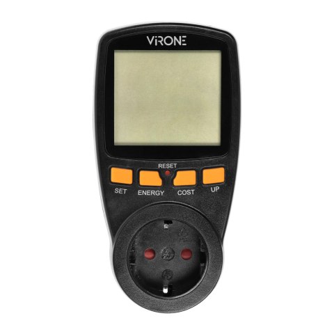 Jednotaryfowy watomierz, kalkulator energii z wyświetlaczem LCD, jedna taryfa, wbudowany akumulator, wersja Schuko, czarny