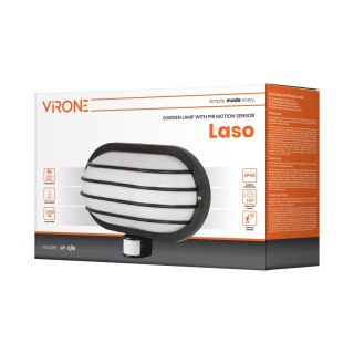 LASO, oprawa ogrodowa z czujnikiem ruchu 180°, 1x15W, E27, IP44, plastik, czarna