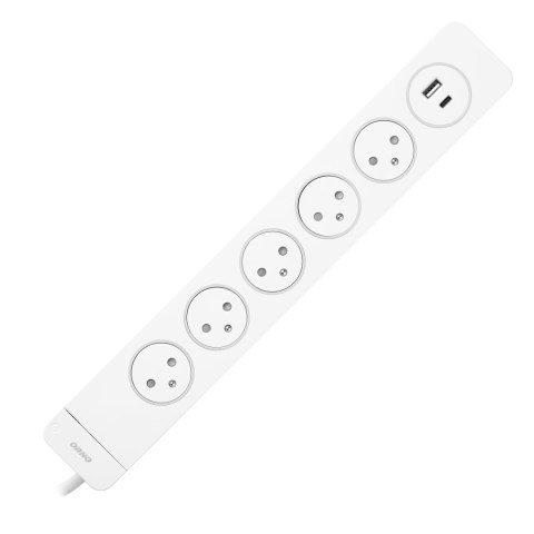 Listwa przeciwprzepięciowa 5 gniazd 2P+Z typu EasyEject, kabel 1,5m (3x1,5mm2), z podświetlanym wyłącznikiem i 2 szybkimi ładowa