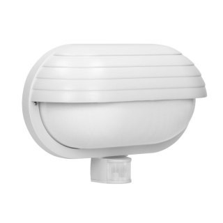 MUSAM, oprawa ogrodowa z czujnikiem ruchu 180st, 1x15W, E27, IP44, z przesłoną, plastik, biała