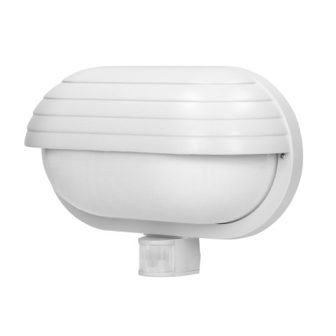 MUSAM, oprawa ogrodowa z czujnikiem ruchu 180st, 1x15W, E27, IP44, z przesłoną, plastik, biała