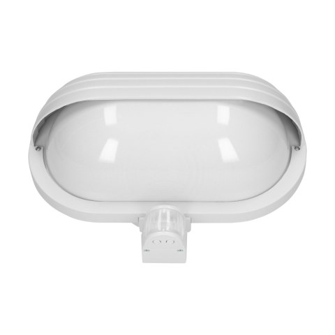 MUSAM, oprawa ogrodowa z czujnikiem ruchu 180st, 1x15W, E27, IP44, z przesłoną, plastik, biała