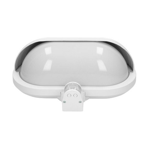 MUSAM, oprawa ogrodowa z czujnikiem ruchu 180st, 1x15W, E27, IP44, z przesłoną, plastik, biała