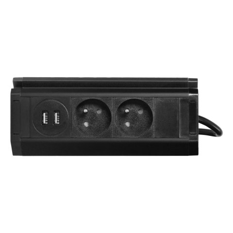Podwójne gniazdo meblowe z ładowarką USB, uchwytem na telefon i przewodem 1,5m, 2x2P+Z, 2xUSB (typ A, 2,4A), czarne