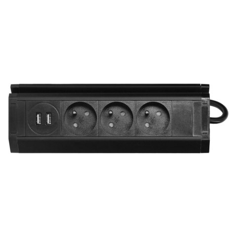 Potrójne gniazdo meblowe z uchwytem na telefon, ładowarką USB i przewodem 1,5m, 3x2P+Z, 2xUSB (typ A, 2,4A), czarne