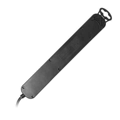 Przedłużacz 6-krotny 2P+Z(Schuko), z wyłącznikiem, 3m H05VV-F 3x1,0mm2, Imax=10A, płaska wtyczka, czarny