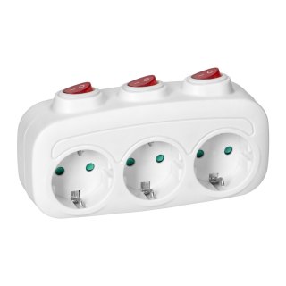 Rozgałęźnik 3x2P+Z (Schuko) z 3 włącznikami