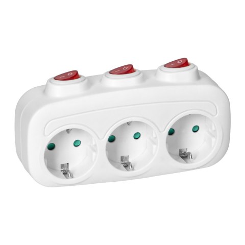 Rozgałęźnik 3x2P+Z (Schuko) z 3 włącznikami