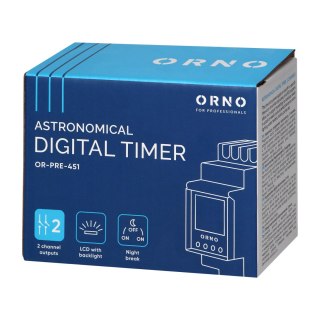 Elektroniczny programator astronomiczny i czasowy, 100 programów, 3 języki menu, 2 wyjścia przekaźnikowe max.16A/230V, szerokość