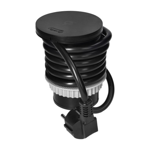 Gniazdo meblowe ?6cm z rotacyjną pokrywą, ładowarką indukcyjną, ładowarką USB i przewodem 1,5m, 1x2P+Z, Qi 1.2.4 max. 10W, 2xUSB