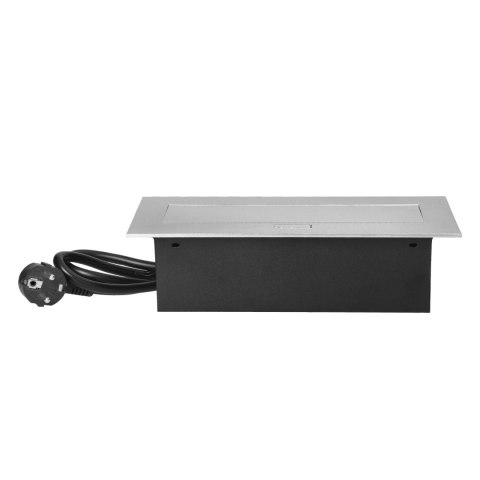 Gniazdo meblowe wpuszczane w blat z płaskim rantem, 3 gniazdami 2P+Z (Schuko) oraz przewodem 1,5m (3x1,5mm?), srebrne