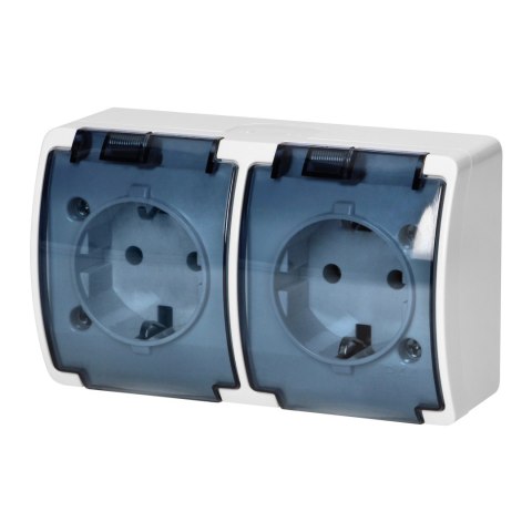 Gniazdo podwójne 2x2P+Z Schuko AQUATIC, IP44, białe dymione
