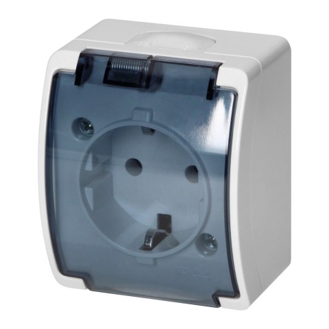 Gniazdo pojedyncze 2P+Z Schuko AQUATIC, IP44, białe dymione