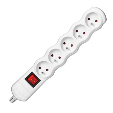 Rozgałęźnik z wyłącznikiem 5x2P+Z, biały