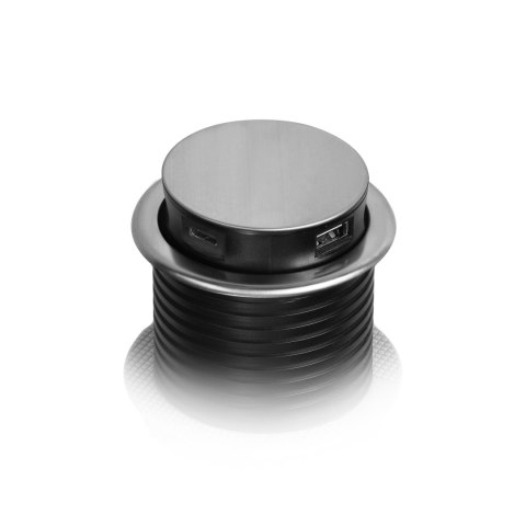 Wpuszczane gniazdo meblowe ?6cm z ładowarką USB i przewodem 1,5m, 3x2P+Z (Schuko), 2xUSB (typ A i typ C), INOX