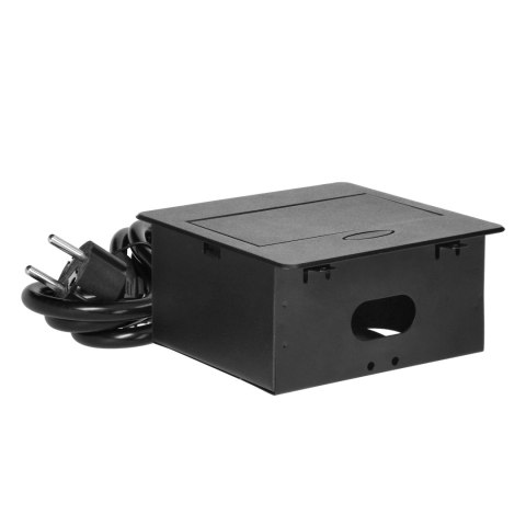 Wpuszczane gniazdo meblowe z ładowarką USB i przewodem 1,5m, 1x2P+Z Schuko, 2xUSB (typ A, 2,1A), płaski rant frezowany, czarny