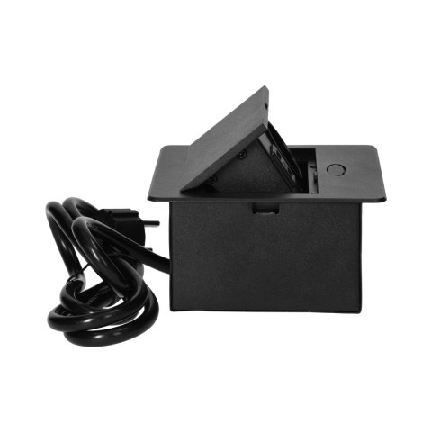 Wpuszczane gniazdo meblowe z ładowarką USB i przewodem 1,5m, 1x2P+Z Schuko, 2xUSB (typ A, 2,1A), płaski rant frezowany, czarny