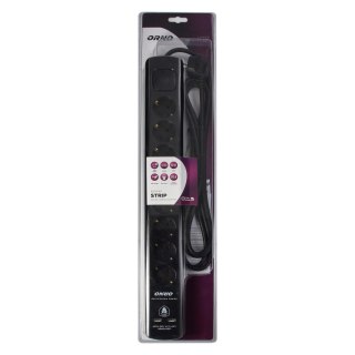 Listwa przeciwprzepięciowa, 8 gniazd 2P+Z (Schuko), kabel 3x1,5mm2, 3m, z wyłącznikiem podświetlanym dwutorowym. 16A/230 VAC, Oc