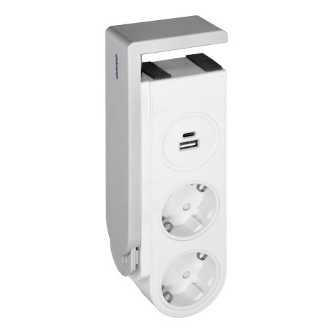 Listwa zasilająca biurkowa typu Schuko z ładowarką USB i sprężynowym zaciskiem mocującym