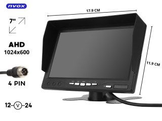 Monitor samochodowy lcd 7cali na 2 kamery ahd 4pin 12v 24v