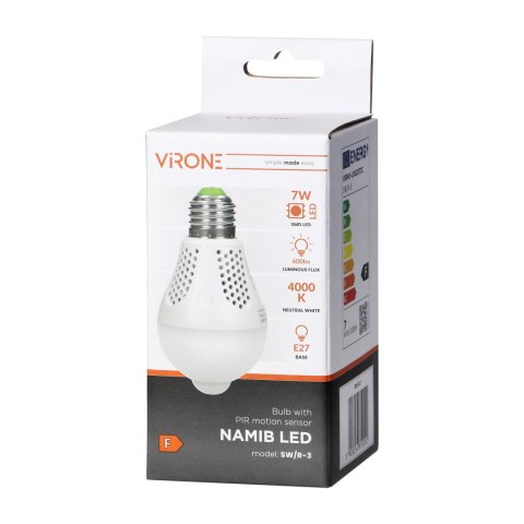 NAMIB LED PIR 7W A60, żarówka z PIR 7W, 600lm, 4000K
