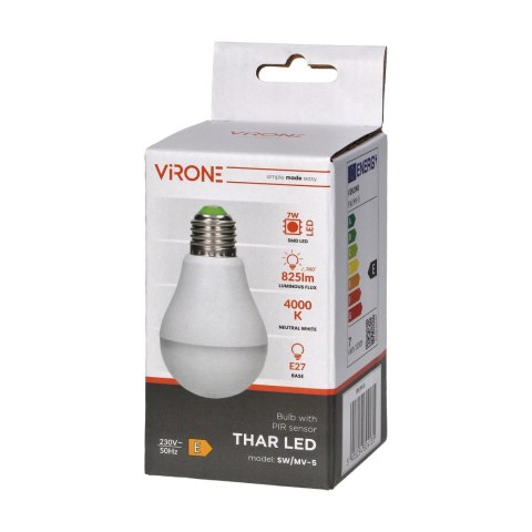 THAR LED NEW 7W A60, żarówka z mikrofalowym czujnikiem ruchu, 600lm, 4000K, E27