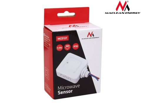 Czujnik ruchu Maclean, mikrofalowy, do zabudowy, zasięg 4m-10m, 1200W, MCE137