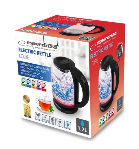 EKK027 Esperanza czajnik elektryczny szklany led z termometrem loire 1.7 l