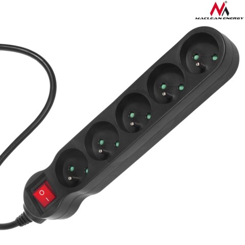 Listwa zasilająca Maclean, przedłużacz 5 gniazd, z wyłącznikiem, czarny, 2300W, 3m, MCE184